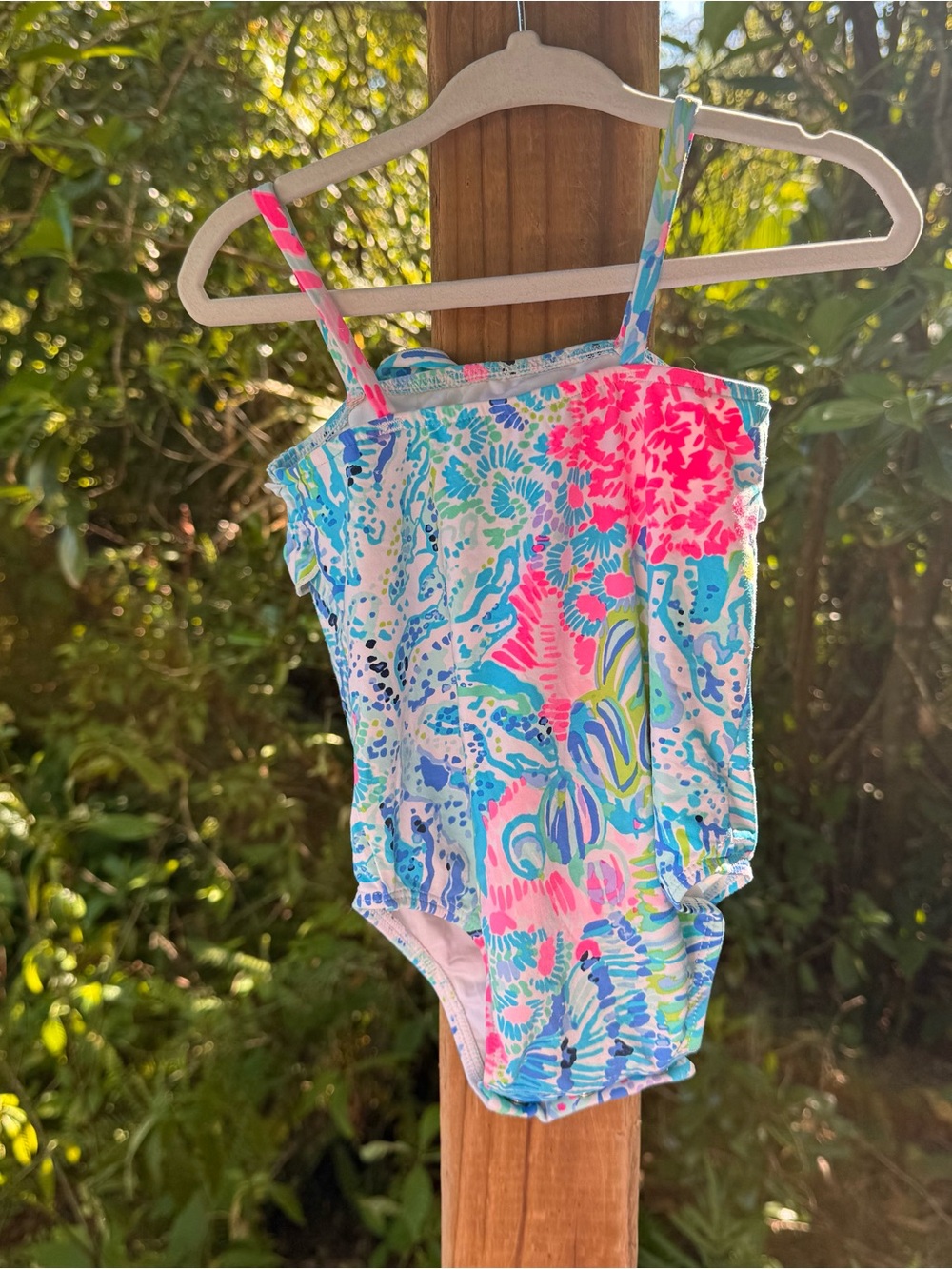Girls' Bright Coral Reef One-Piece Swimsuit - Blue & Pink - Picture 4 of 5